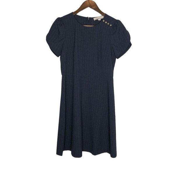 Loft NWT Women's Navy Blue‎ Short Sleeve Mini Dress Pinstripe Size 2 - Picture 1 of 8